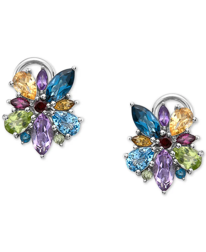 Effy Multi-Gemstone Flower Stud Earrings (6-1/20 ct. t.w.) in Sterling Silver