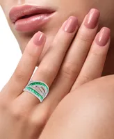 Effy Emerald (1-7/8 ct. t.w.) & Diamond (5/8 ct. t.w.) Crossover Statement Ring in 14k White Gold
