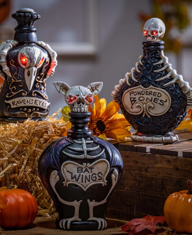 Gerson International Battery Operated Lighted Halloween Potion Bottles Set, 3 Pieces