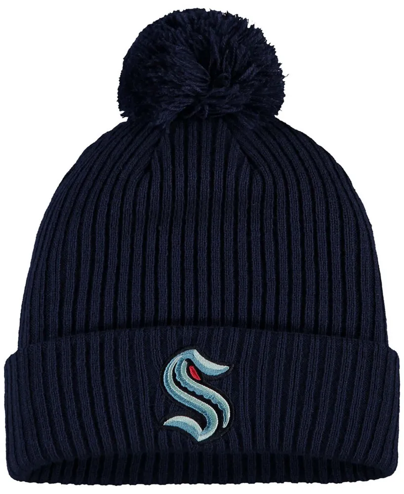 Men's Deep Sea Navy Blue Seattle Kraken Primary Logo Cuffed Knit Hat with Pom