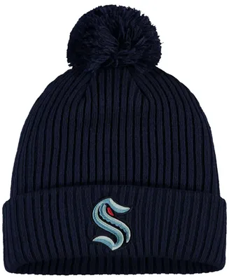 Men's Deep Sea Navy Blue Seattle Kraken Primary Logo Cuffed Knit Hat with Pom