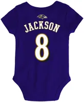 Infant Lamar Jackson Purple Baltimore Ravens Mainliner Name Number Bodysuit