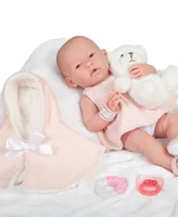 Jc Toys La Newborn 15" Real Girl Baby Doll with Teddy Bear Set, 9 Pieces