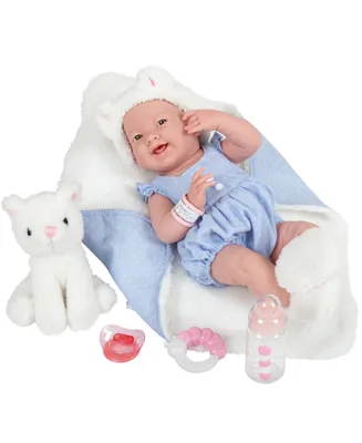 Jc Toys La Newborn 15" Real Girl Baby Doll with Pet Cat Set, 10 Pieces