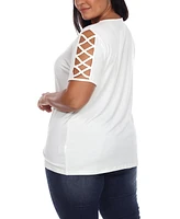 Plus Keyhole Neck Cutout Short Sleeve Top