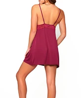 Women's Josie Modal Chemise Trimmed Elegant Tonal Lace Lingerie - Raspberry