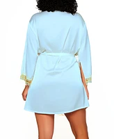 Plus Alison Satin and Lace Trimmed Split Sleeve Robe