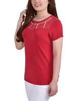 Ny Collection Petite Short Sleeve Crepe Knit Top