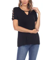 Women's Keyhole Neck Cutout Short Sleeve Top