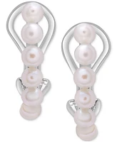 Cultured Freshwater Button Pearl (4mm) Leverback Hoop Earrings in Sterling Silver