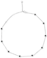 Onyx Bezel Station Necklace in Sterling Silver, 16" + 1" extender