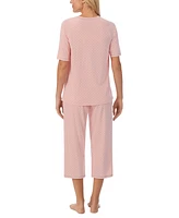 Cuddl Duds Printed Elbow-Sleeve Top & Capri Pants Pajama Set