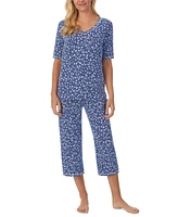 Cuddl Duds Printed Elbow-Sleeve Top & Capri Pants Pajama Set