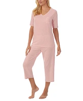 Cuddl Duds Printed Elbow-Sleeve Top & Capri Pants Pajama Set