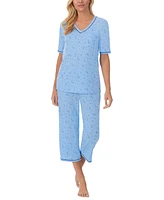 Cuddl Duds Printed Elbow-Sleeve Top & Capri Pants Pajama Set