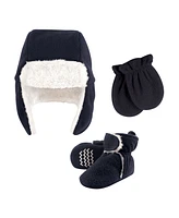 Hudson Baby Baby Boys Hudson Trapper Hat, Mitten and Bootie Set, Navy