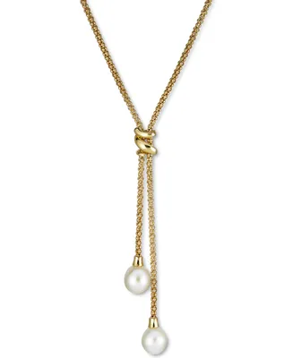 Cultured Freshwater Pearl (7mm) Lariat Necklace in 14k Gold-Plated Sterling Silver, 17" + 1" extender