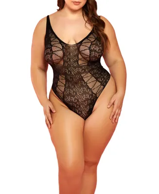Blain Mixed Patterned Plus Size Hosiery Teddy In All Over Stretch
