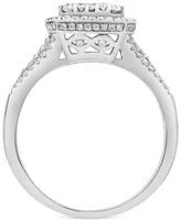 Diamond Halo Cluster Multirow Engagement Ring (1 ct. t.w.) in 14k White Gold