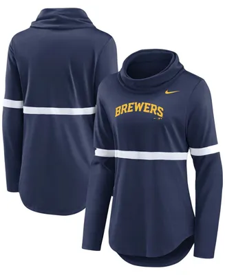 Women's Navy Milwaukee Brewers Club Lettering Fashion Pullover Performance Sweatshirt