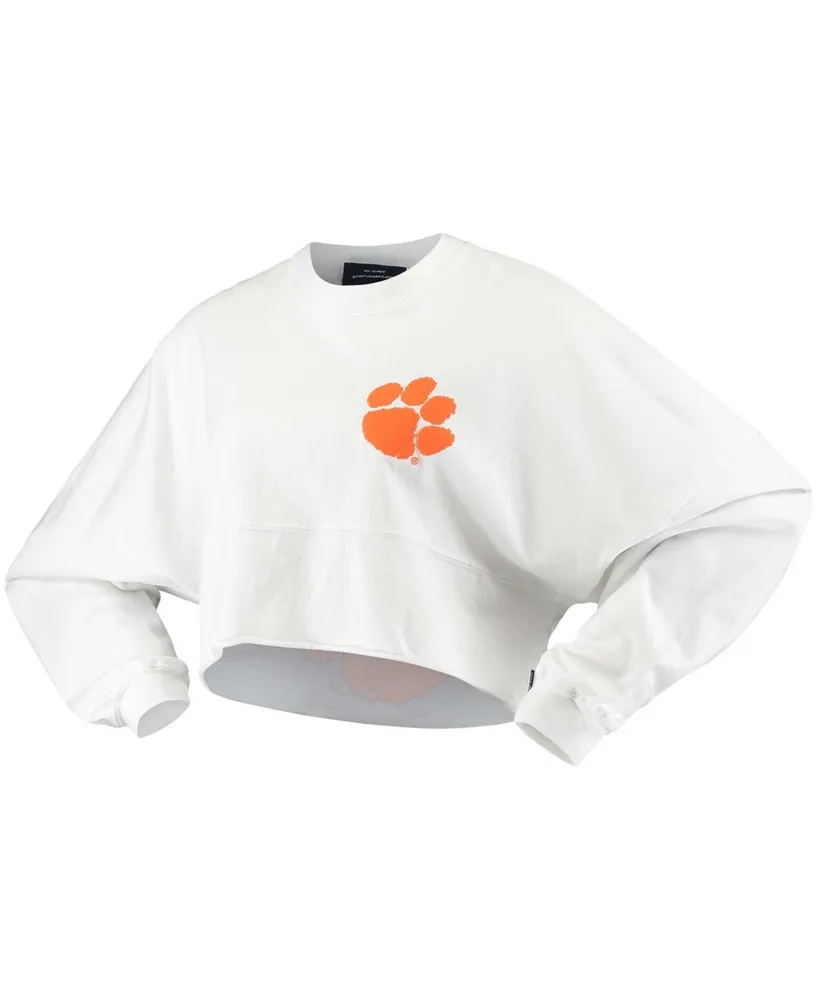 Women's White Clemson Tigers Raw Hem Cropped Long Sleeve T-shirt