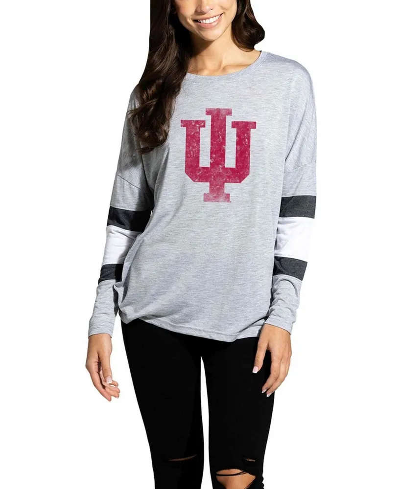 Women's Heather Gray Indiana Hoosiers Swell Stripe Long Sleeve T-shirt