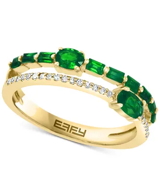 Effy Emerald (3/4 ct. t.w.) & Diamond (1/10 Stack Look Double Row Ring 14k Gold