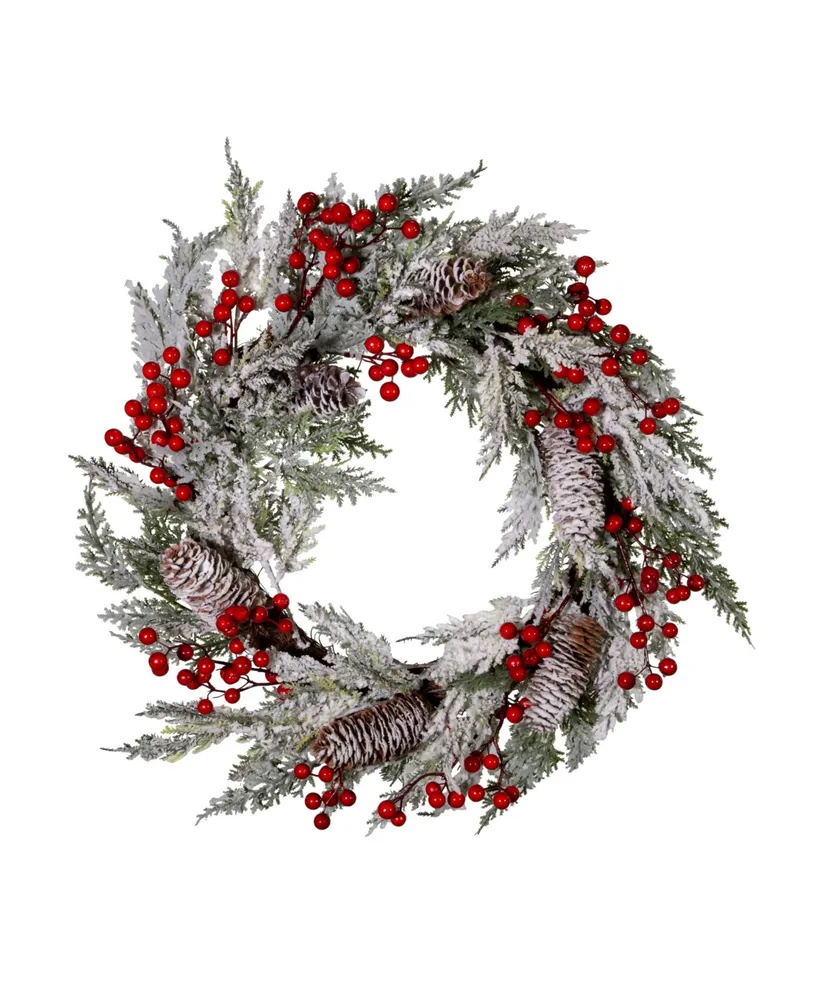 Kurt Adler 20" Unlit Flocked Rattan Wreath with Berries