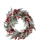 Kurt Adler 20" Unlit Flocked Rattan Wreath with Berries