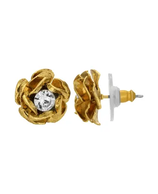 2028 Crystal Flower Button Earrings - Gold