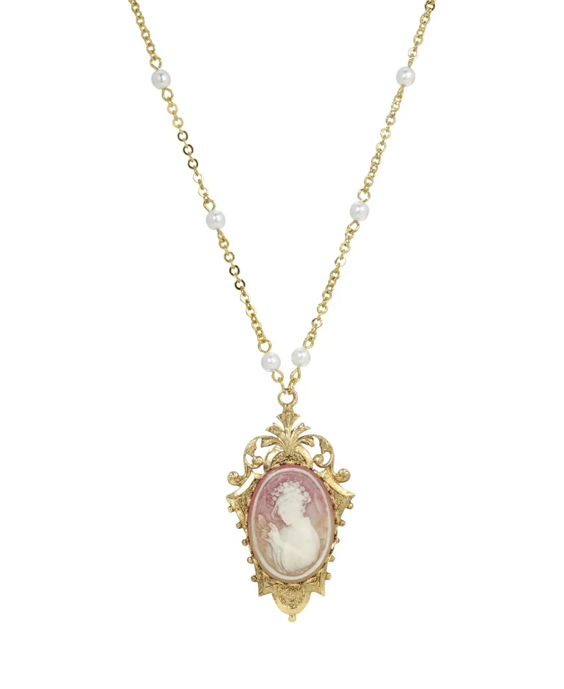 2028 Gold-Tone Carnelian Cameo Necklace