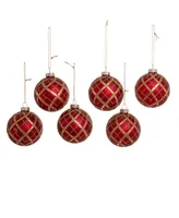 Kurt Adler 80 Mm Plaid Glass Ball Ornaments 6 Piece Set