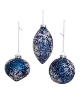 Kurt Adler 80 Mm Glass Ball Onion and Teardrop Ornaments with Snowflake 3 Piece Set