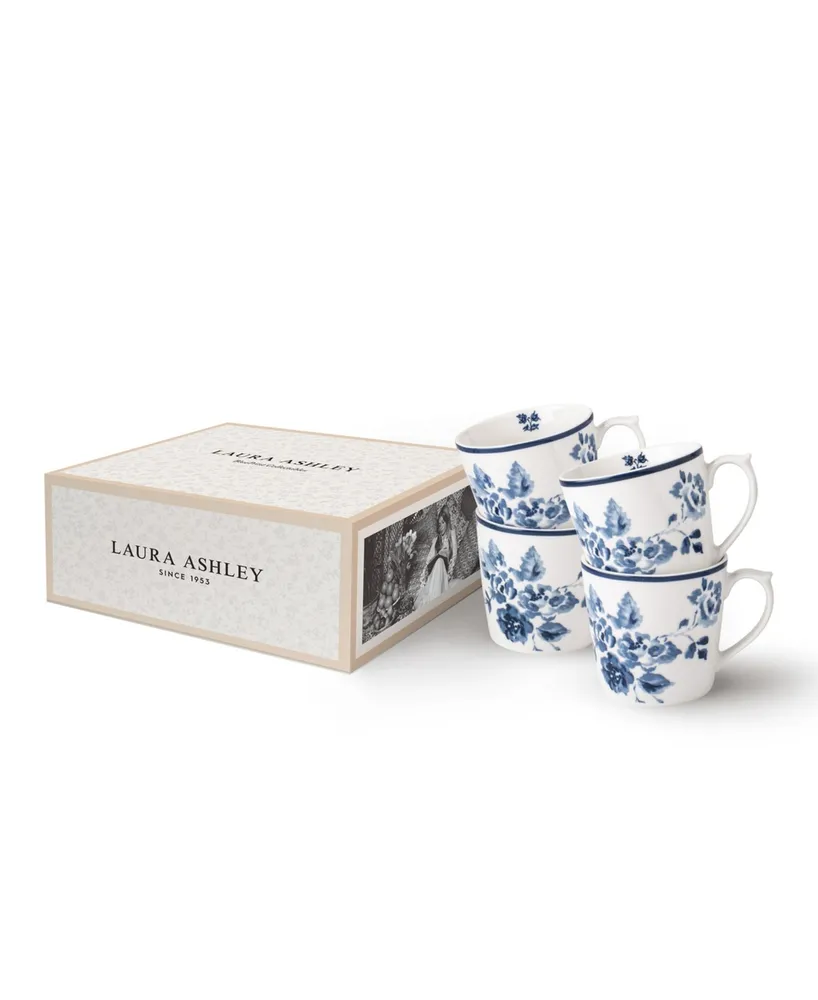 Laura Ashley Blueprint Collectables 9 Oz China Rose Mugs in Gift Box, Set of 4