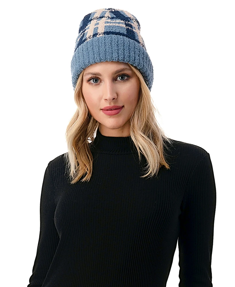 Marcus Adler Women's Cozy Plaid Beanie with Cuff Detail