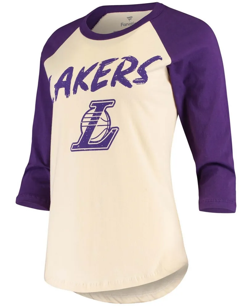 Women's LeBron James Cream Los Angeles Lakers Raglan 3/4-Sleeve T-shirt