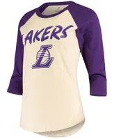 Women's LeBron James Cream Los Angeles Lakers Raglan 3/4-Sleeve T-shirt