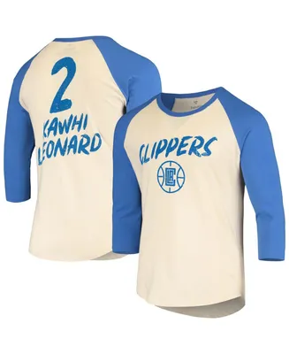 Men's Kawhi Leonard Cream and Royal La Clippers Raglan 3/4 Sleeve T-shirt