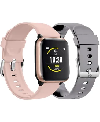 Q7 Unisex Fitness Tracker Blush Silicone Band Smartwatch with Gray Interchangeable Straps, 44mm