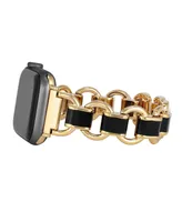 Anne Klein Women's Gold-Tone Alloy Metal and Black Enamel Link Bracelet designed for Apple Watch 42mm (Series 1-3 only) & 44/45/46/49mm (Ultra & Ultra