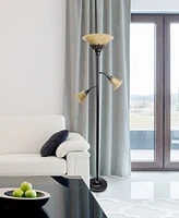 Lalia Home Torchiere Floor Lamp with 2 Reading Lights and Scalloped Glass Shades