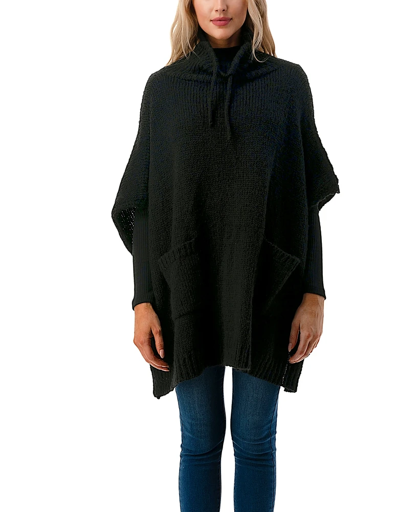 Marcus Adler Women's Mock Turtleneck Pocket Poncho