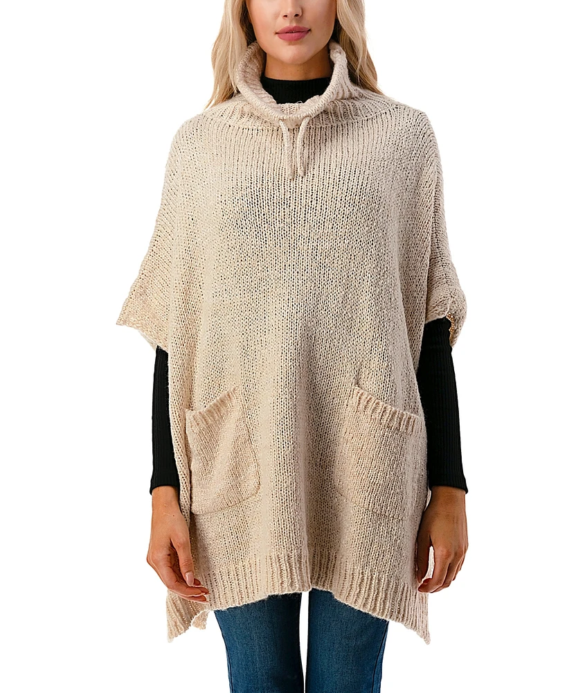 Marcus Adler Women's Mock Turtleneck Pocket Poncho