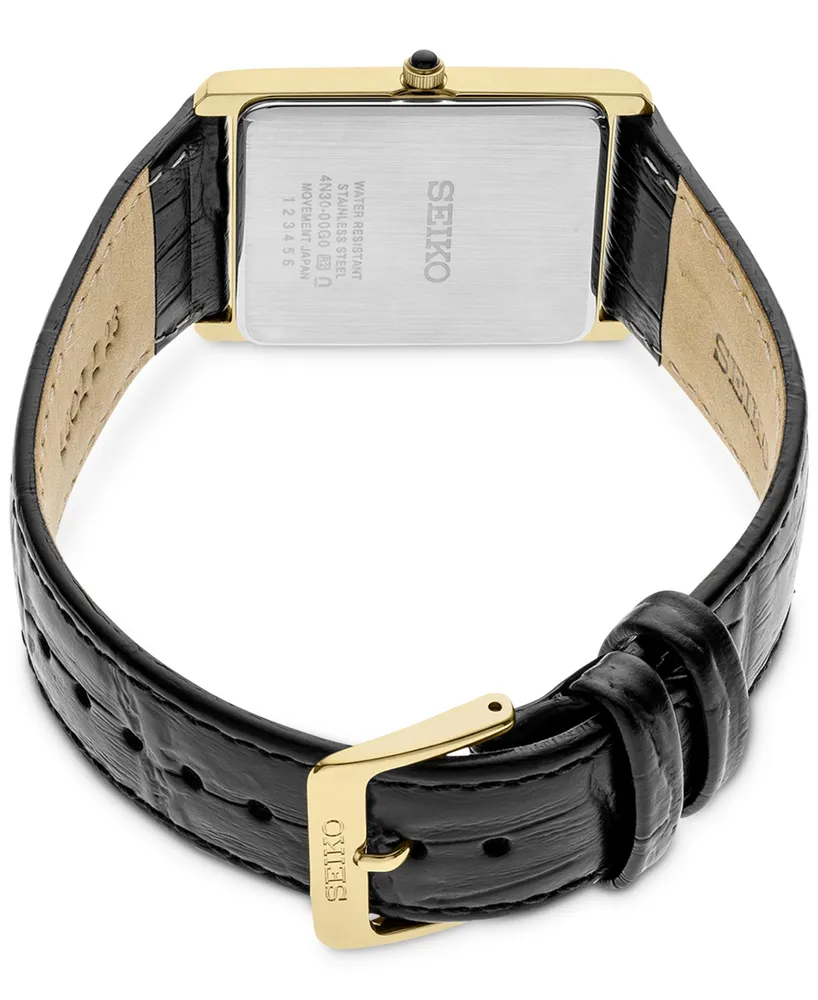 Seiko Men's Essentials Black Leather Strap Watch 28mm