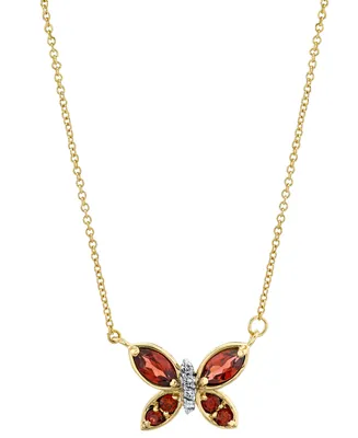 Rhodolite Garnet (3/4 ct. t.w.) & Diamond (1/20 ct. t.w.) Butterfly 18" Pendant Necklace in 14k Gold