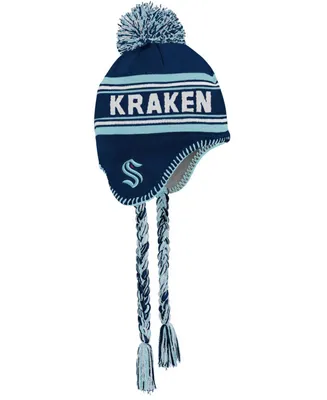 Big Boys and Girls Deep Sea Blue Seattle Kraken Jacquard Tassel Knit Hat with Pom