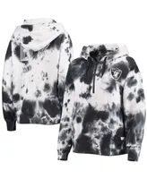 Women's White and Black Las Vegas Raiders Dakota Oversized Tie-Dye Half-Zip Hoodie