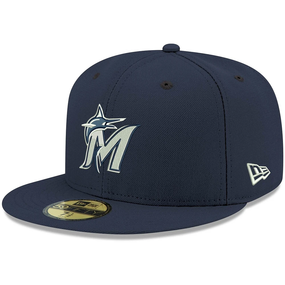 New Era Men's Navy Miami Marlins Logo White 59FIFTY Fitted Hat