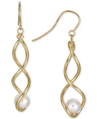 Cultured Freshwater Pearl (7mm) Twisted Drop Earrings in 14k Gold-Plated Sterling Silver
