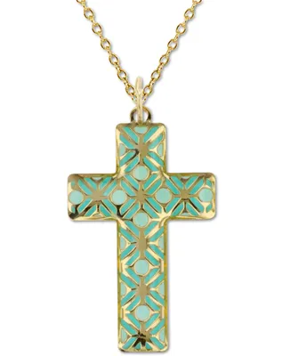 Enamel Cross Overlay 18" Pendant Necklace in 14k Gold